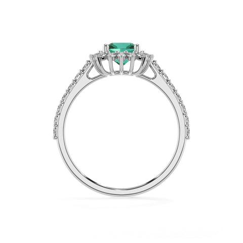 lab-grown emerald cushion half eterity halo solitaire engagement ring