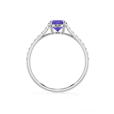 lab-grown tanzanite oval half eterity solitaire engagement ring