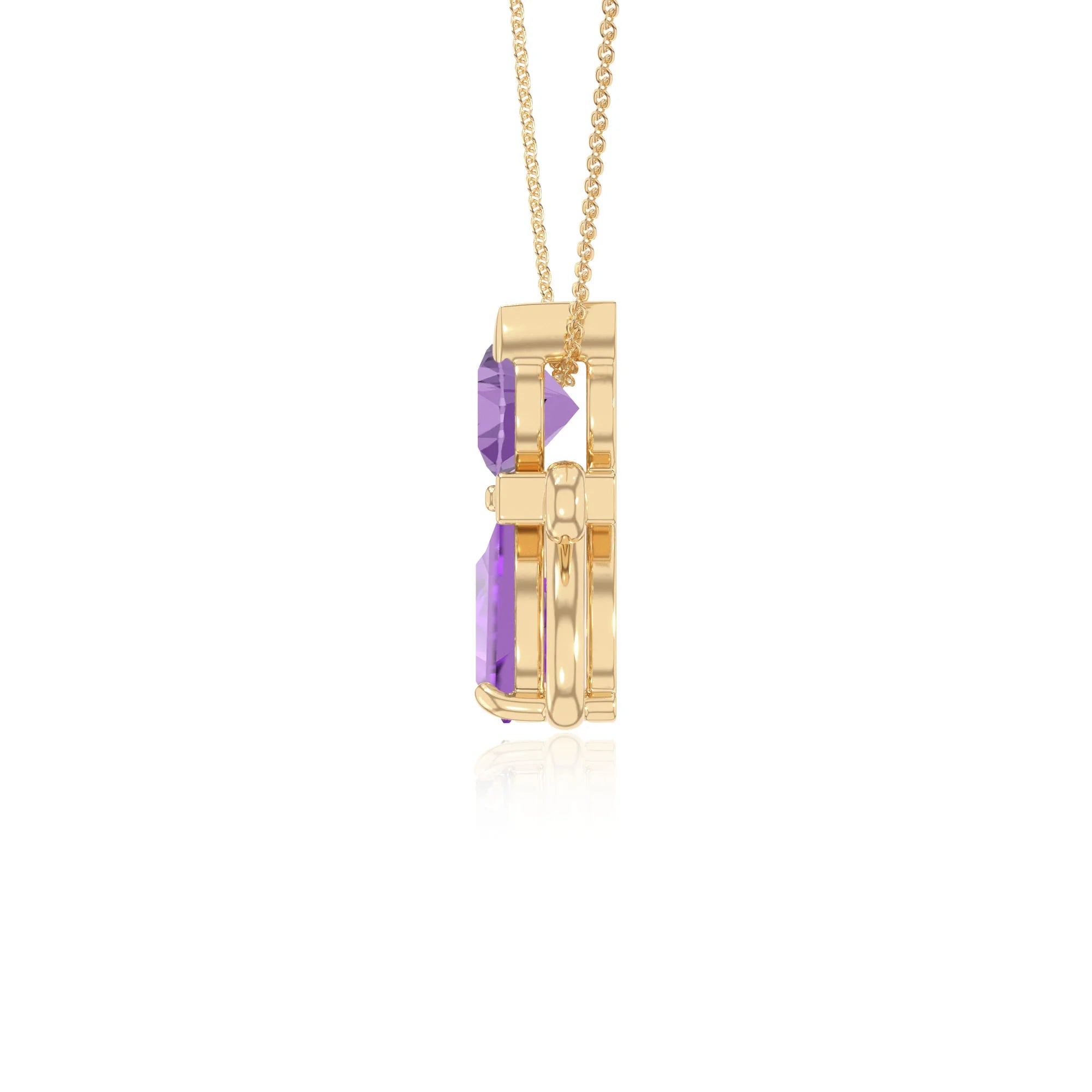natural amethyst heart in heart necklaces in yellow gold vermeil 