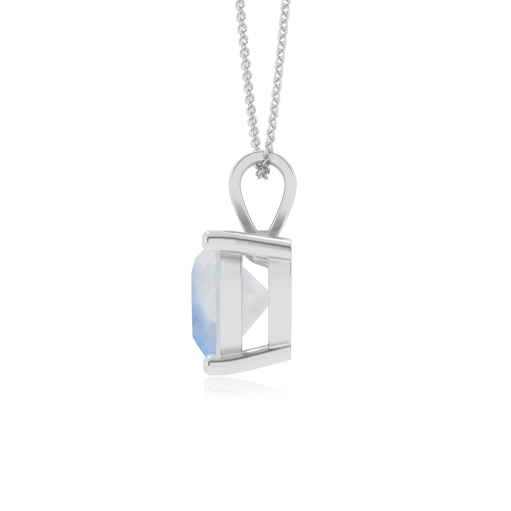 lab grown rainbow moonstone heart shape solitaire v-bale pendant necklace