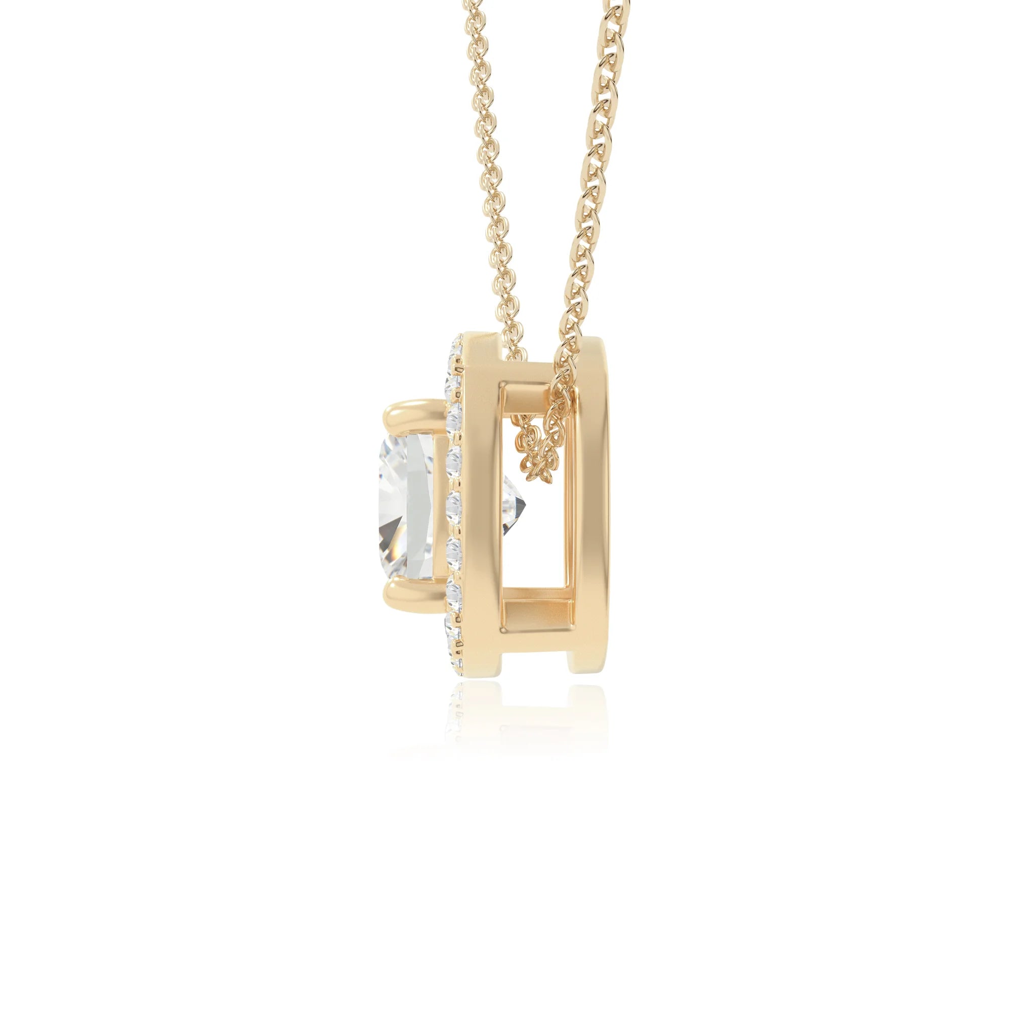moissanite solitaire halo necklaces in yellow gold vermeil 