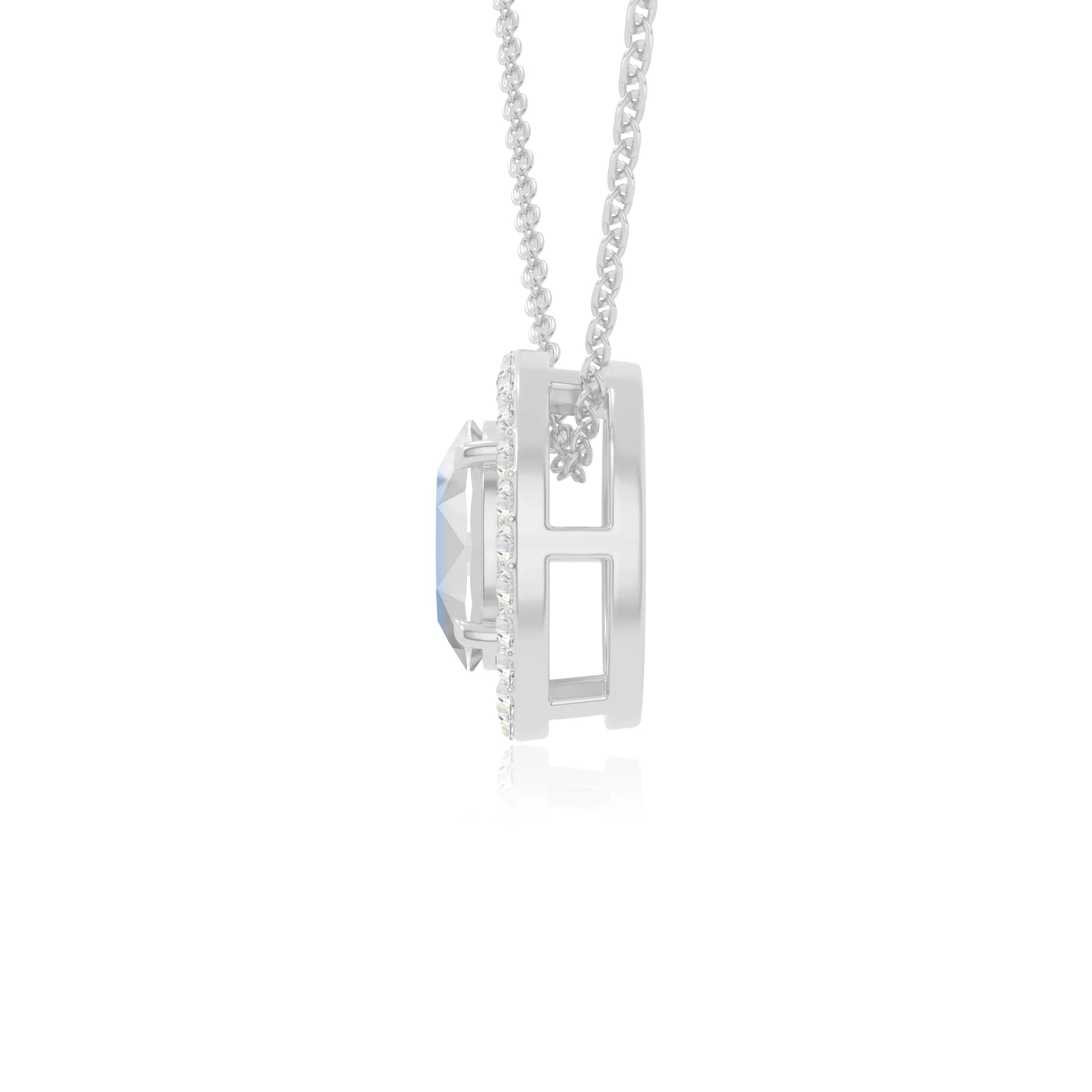 rainbow moonstone solitaire halo necklaces in sterling silver 