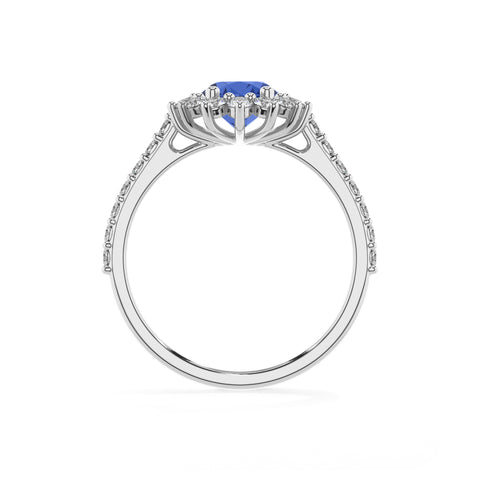 lab-grown blue-sapphire oval half eterity halo solitaire engagement ring