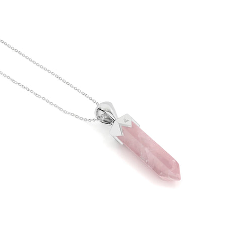 natural rose-quartz hexagon shape pendant necklace