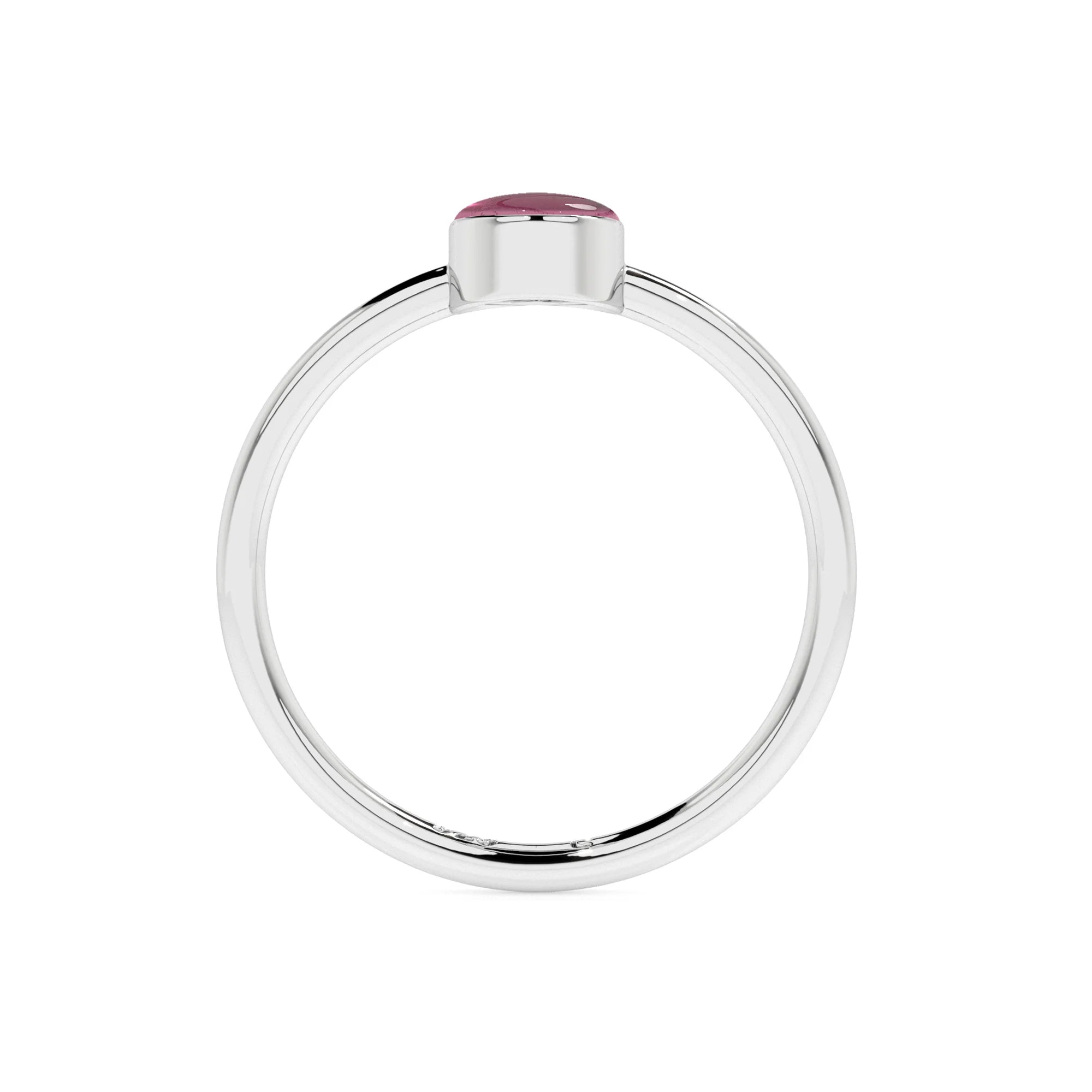 pink tourmaline oval cab stackable bezel-set ring