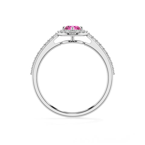 lab-grown pink-sapphire pear half eterity halo solitaire engagement ring