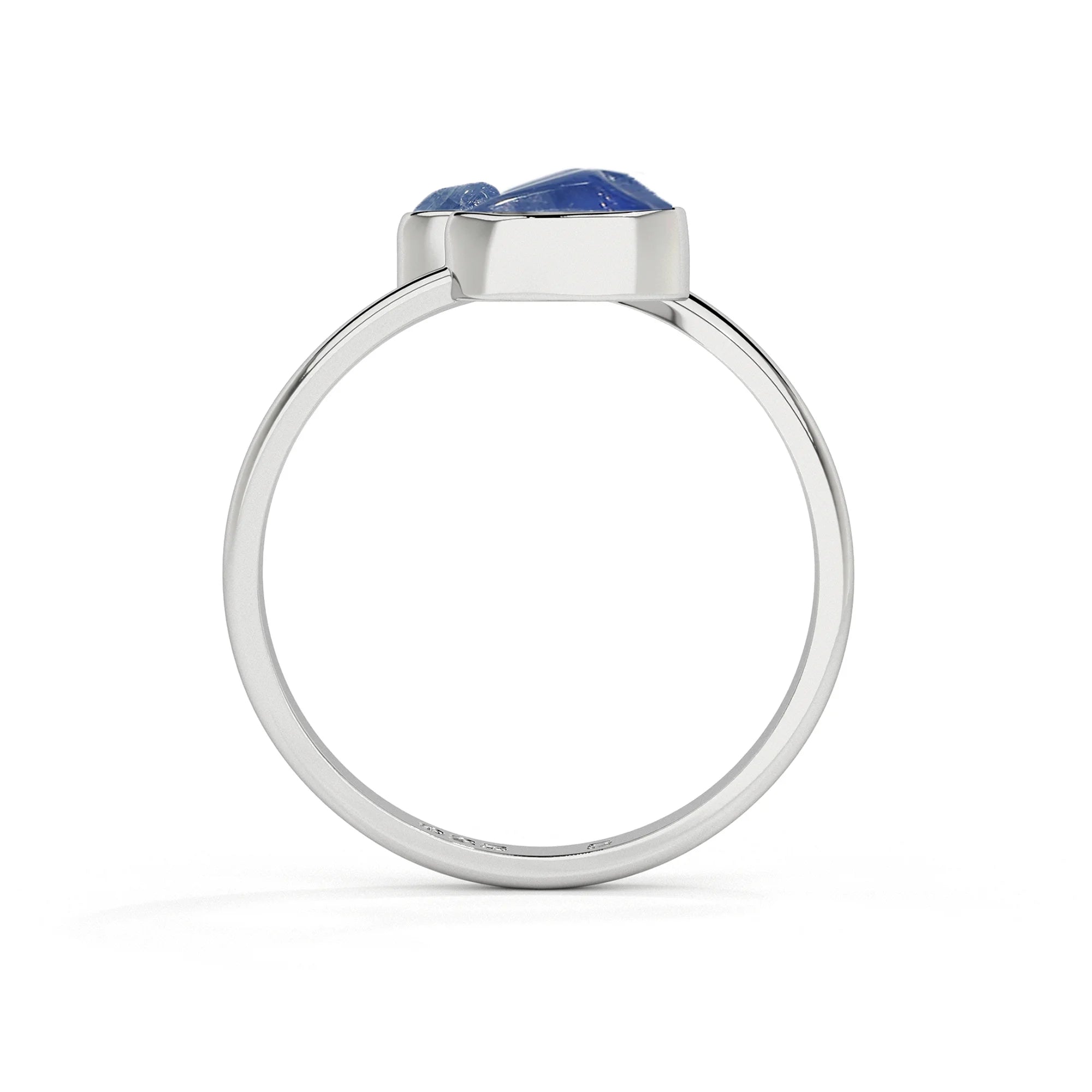 blue-sapphire rough shape stackable bezel-set ring