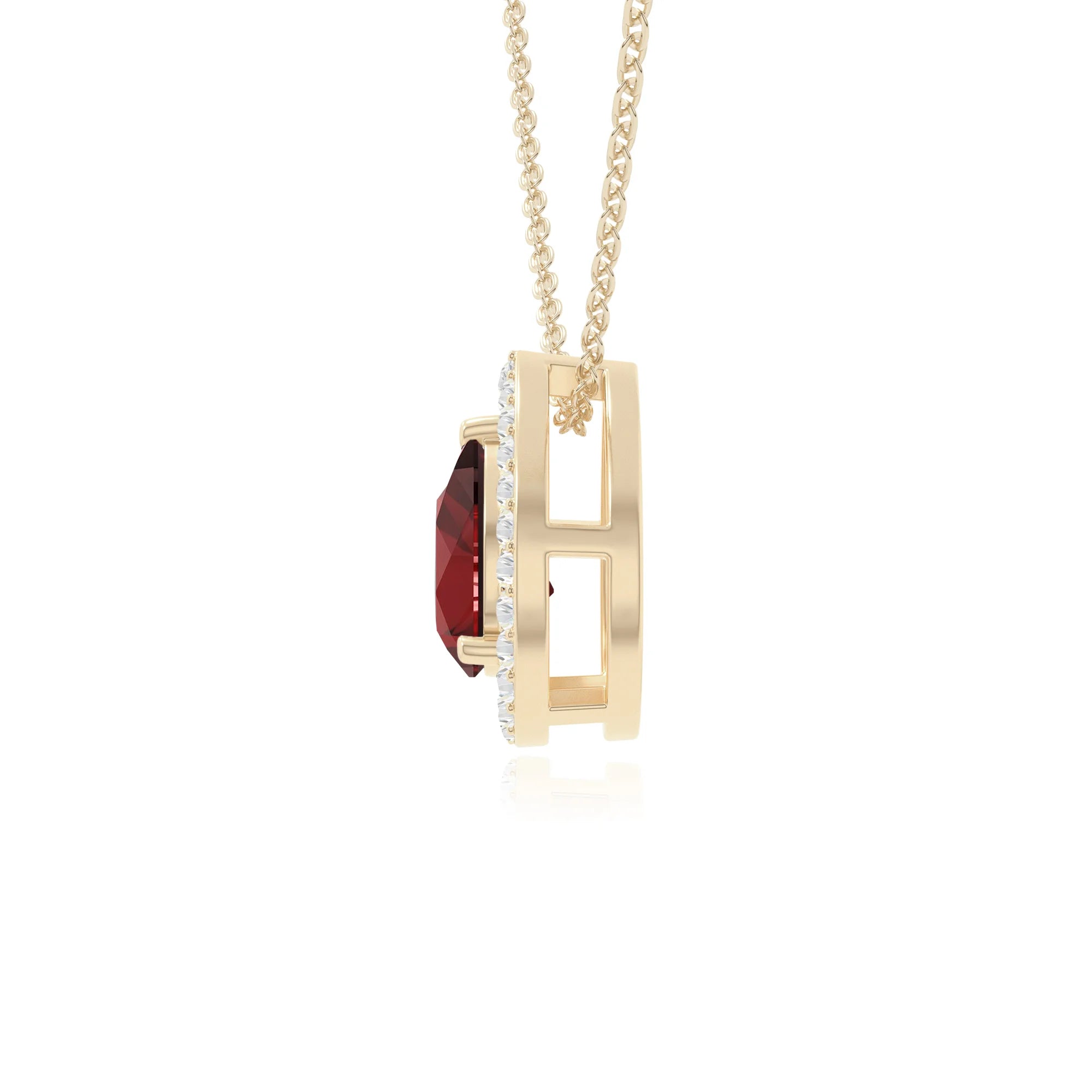 natural garnet solitaire halo necklaces in yellow gold vermeil 