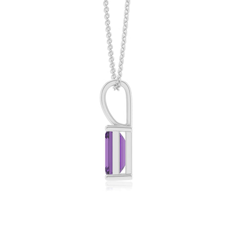 lab grown amethyst emerald-cut shape solitaire pendant necklace