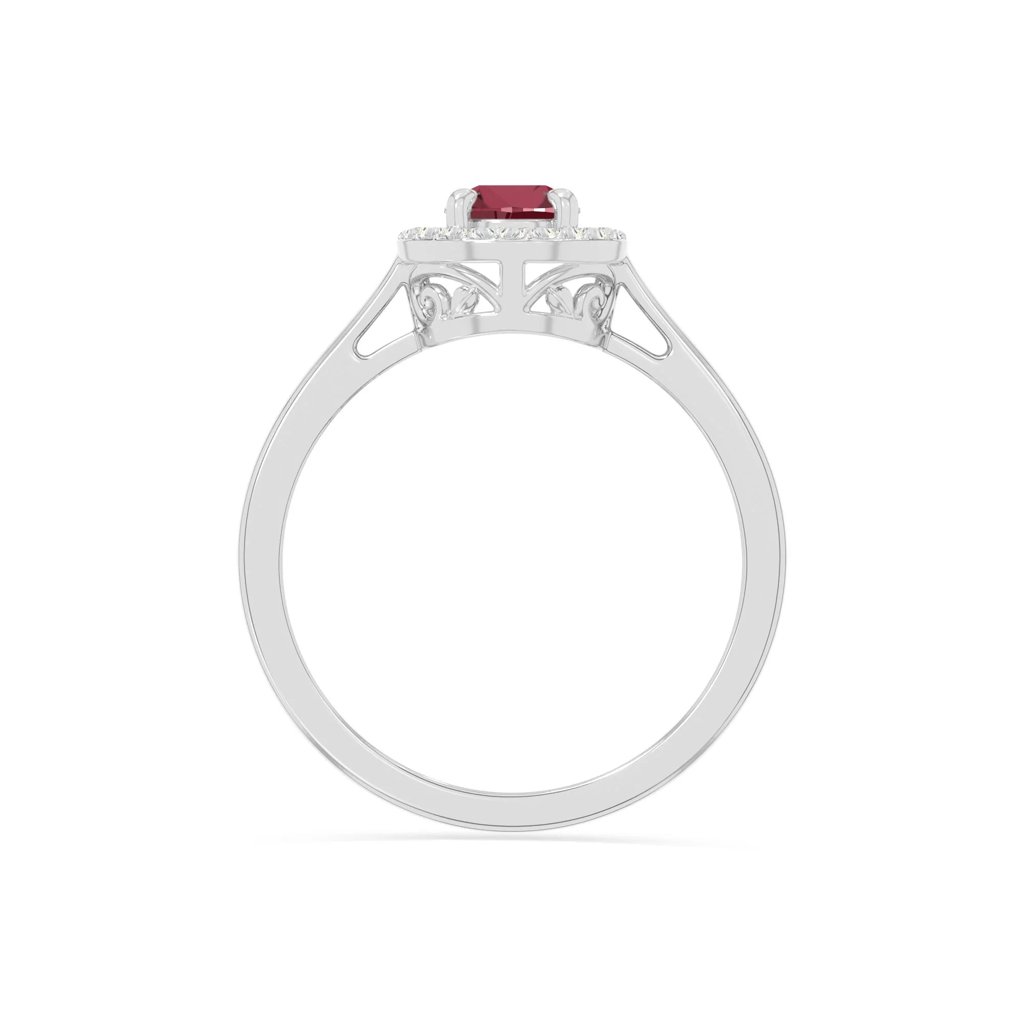 natural ruby solitaire halo engagement rings in sterling silver 