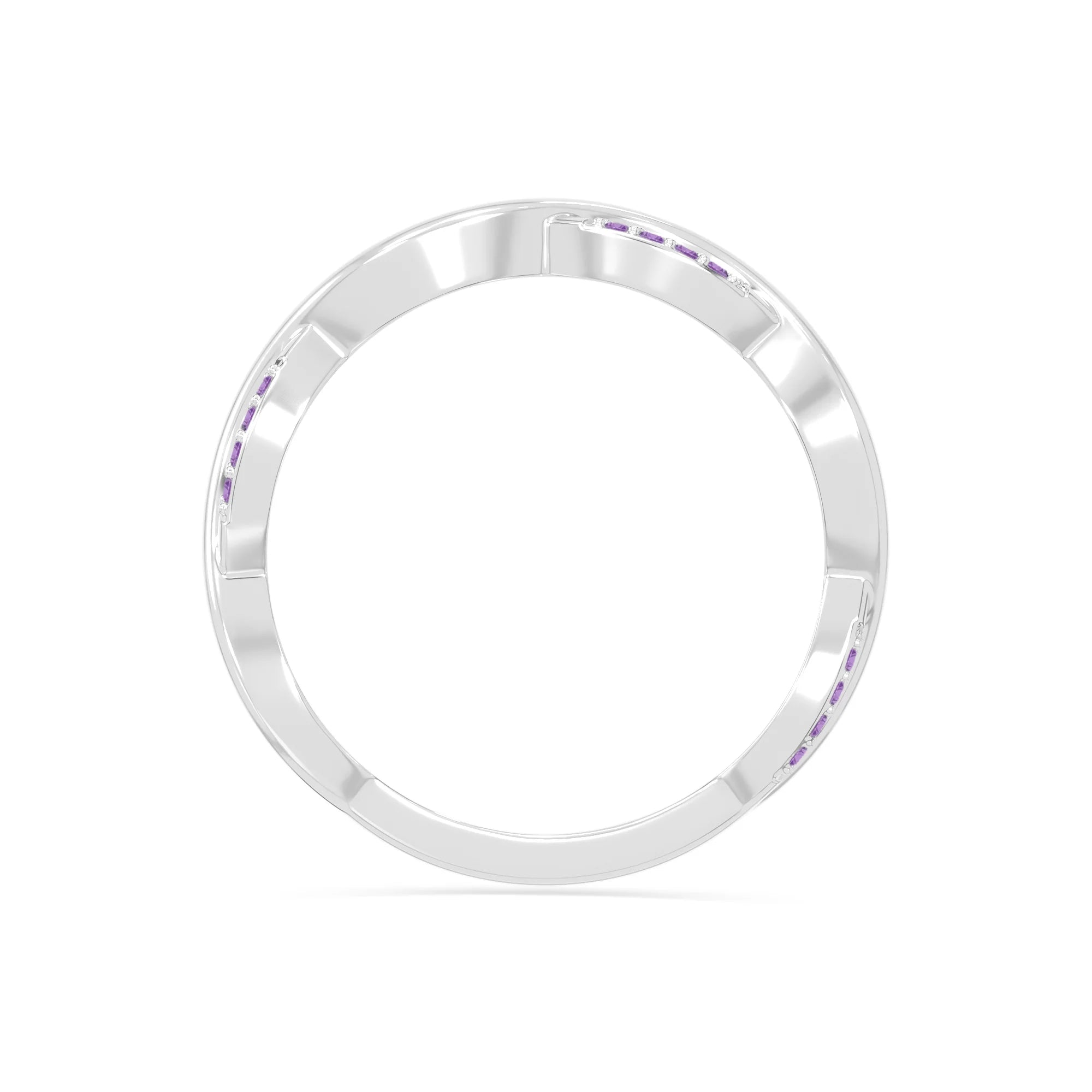 natural amethyst twisted wedding band rings in sterling silver 