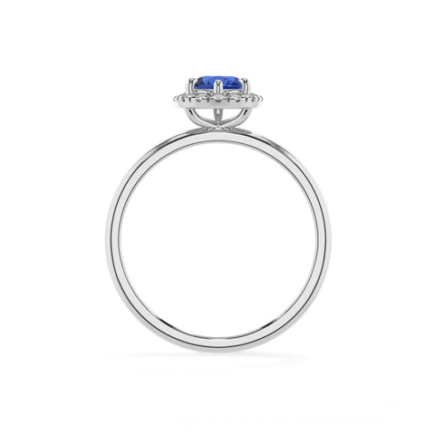 lab-grown blue-sapphire pear halo solitaire engagement ring