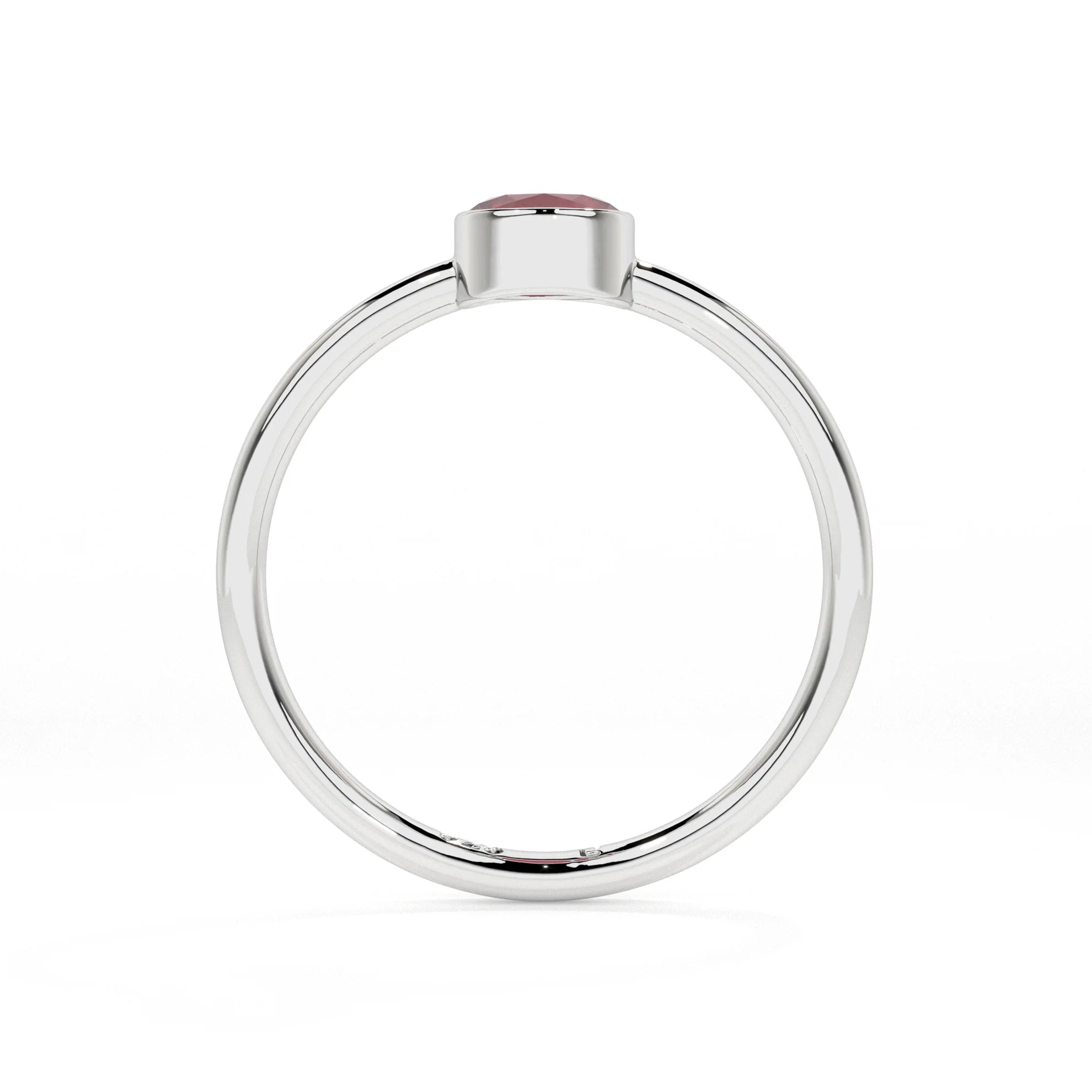 pink tourmaline round cut stackable bezel-set ring