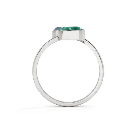 azurite-malachite rough shape stackable bezel-set ring