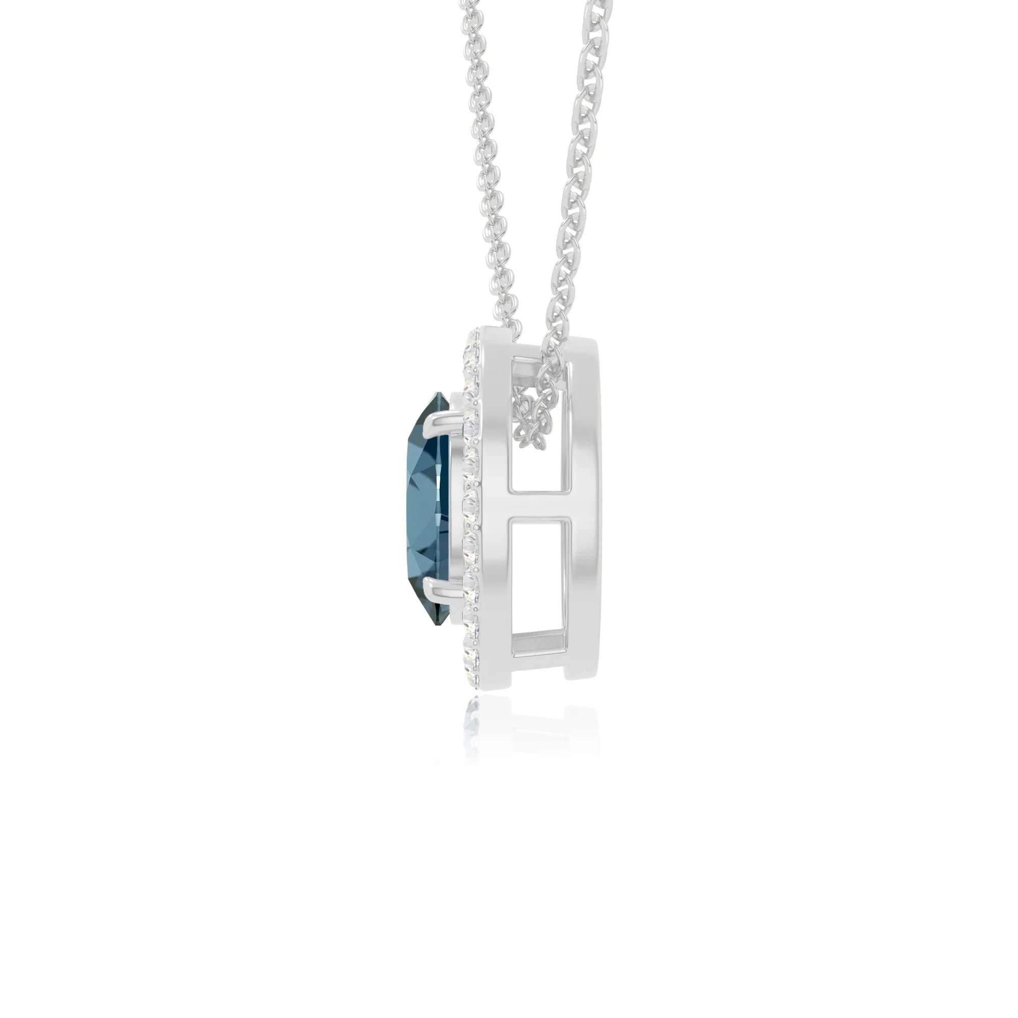 natural london-blue-topaz solitaire halo necklaces in sterling silver 