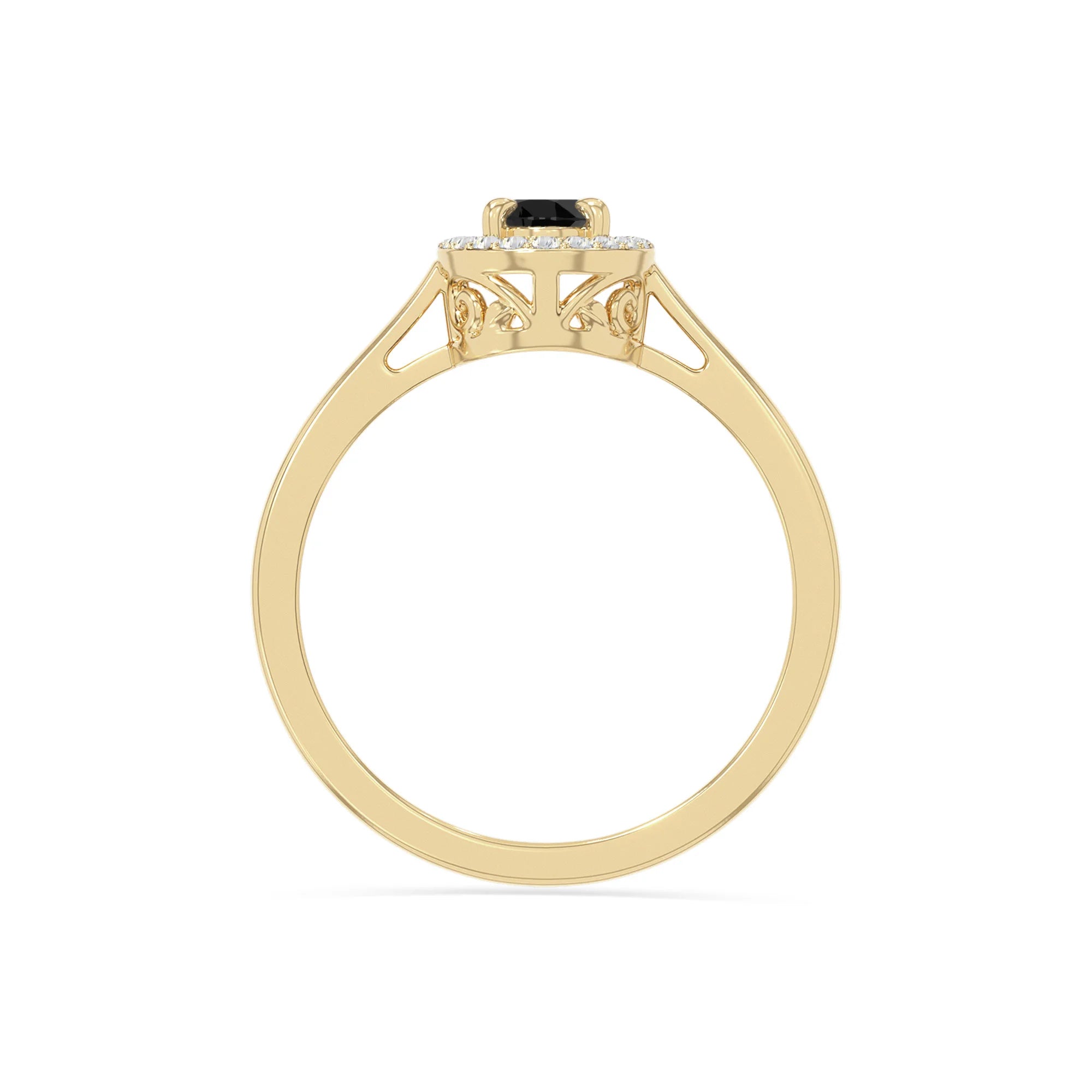 natural black onyx solitaire halo engagement rings in yellow gold vermeil