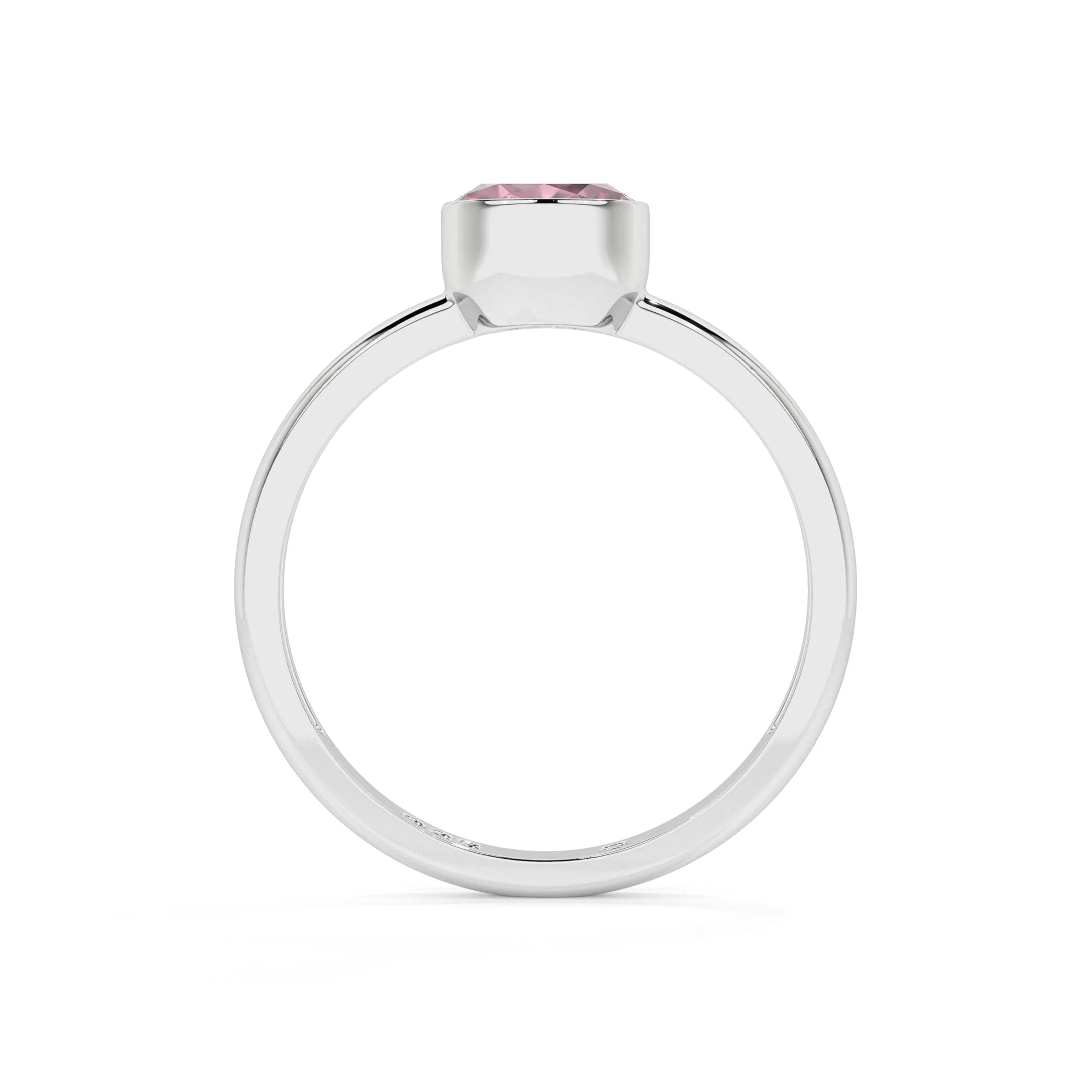 pink tourmaline round cut stackable bezel-set ring