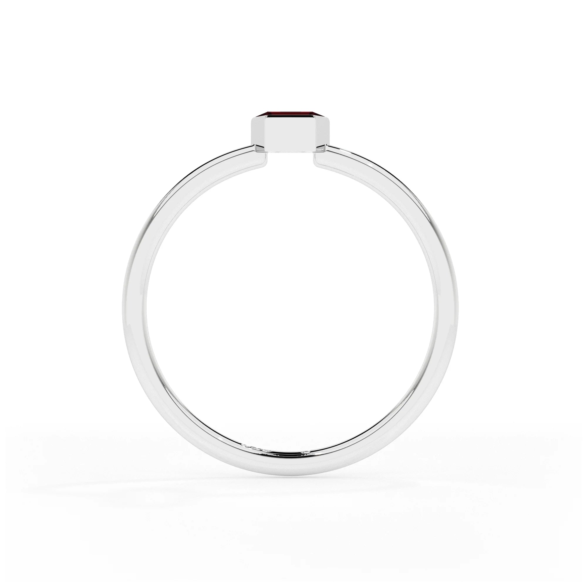 ruby coffin shape stackable bezel-set ring