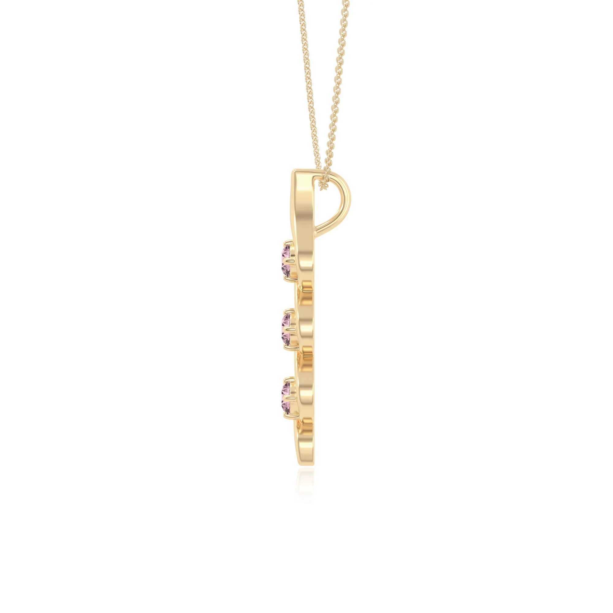 natural pink-tourmaline 3 stone helix necklaces in yellow gold vermeil 