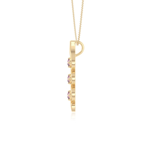 natural pink-tourmaline 3 stone helix necklaces in yellow gold vermeil 