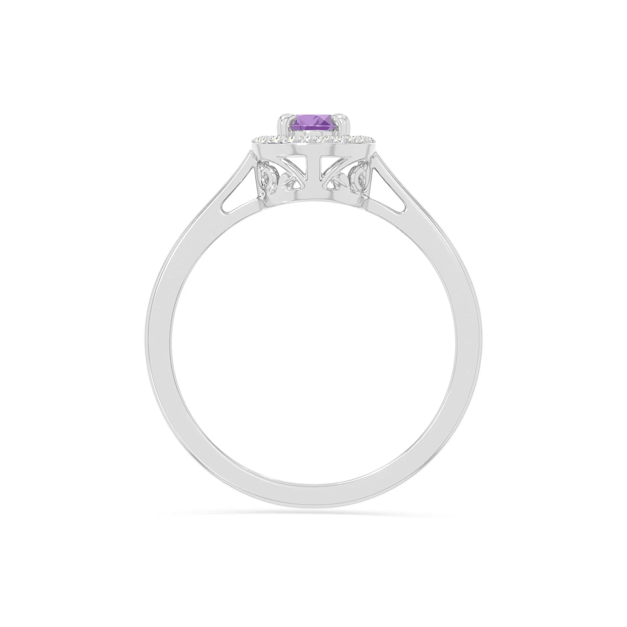 natural amethyst solitaire halo engagement rings in sterling silver 