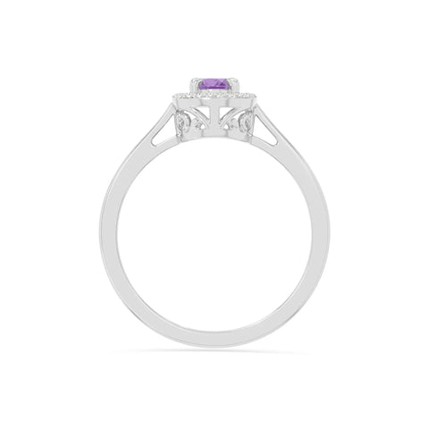 natural amethyst solitaire halo engagement rings in sterling silver 