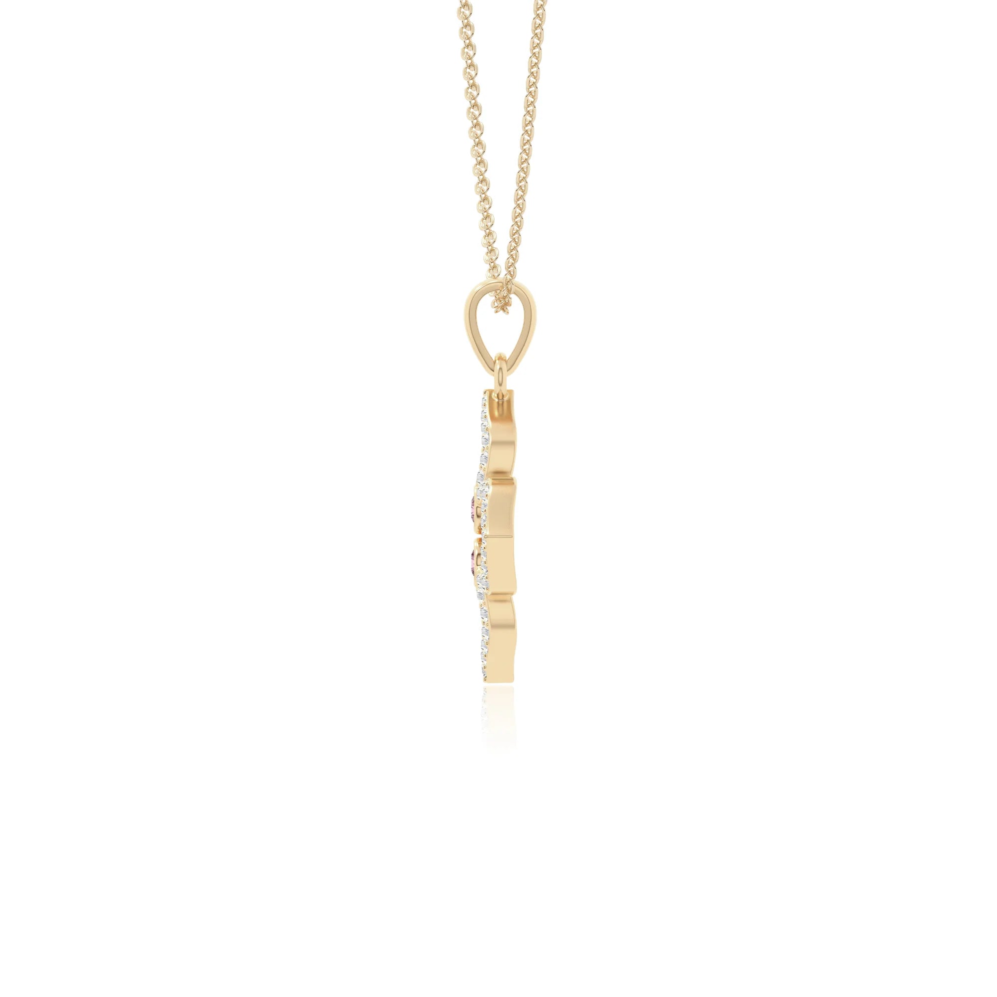 natural pink-tourmaline 4 petal flower necklaces in yellow gold vermeil 