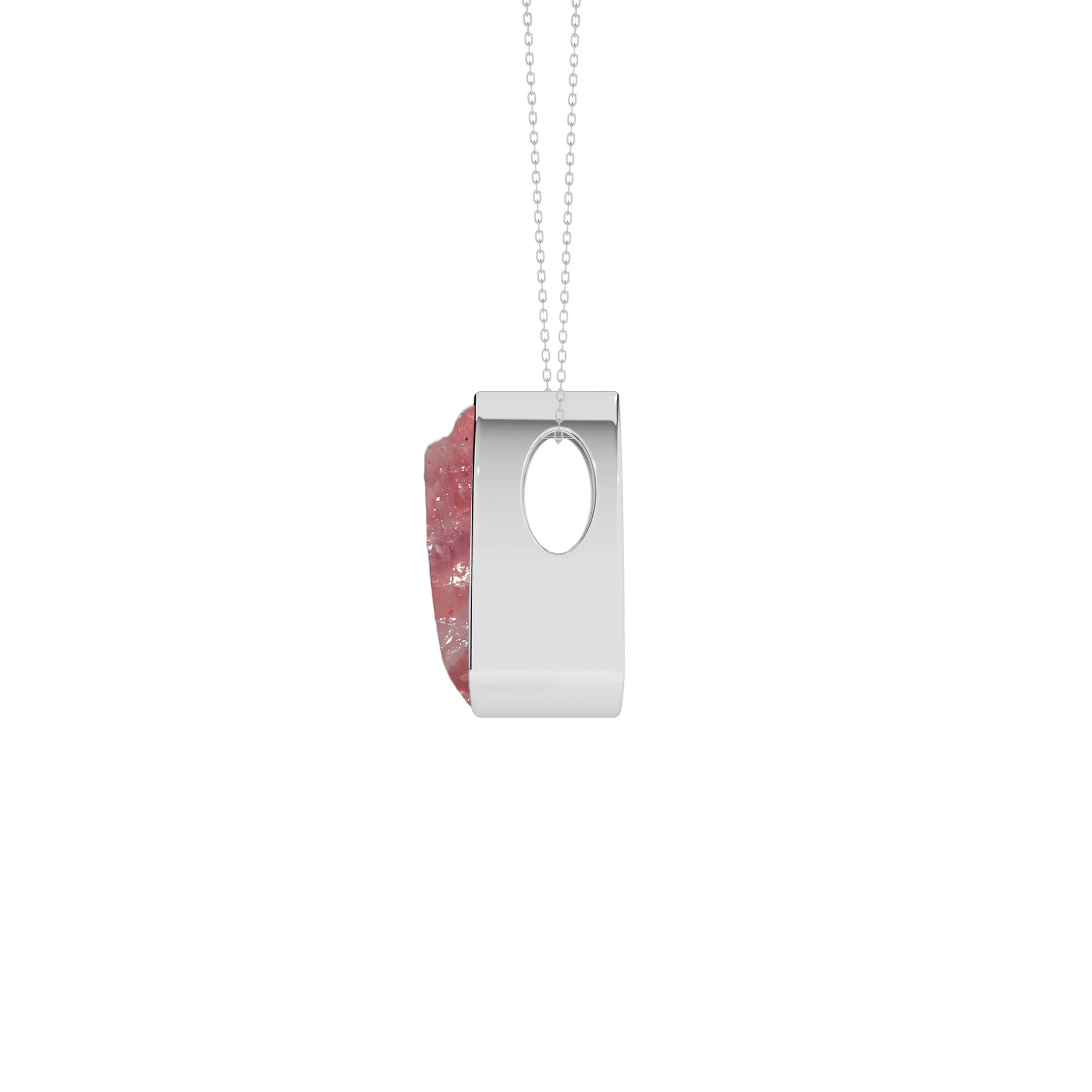 natural pink-moonstone trillion shape pendant necklace