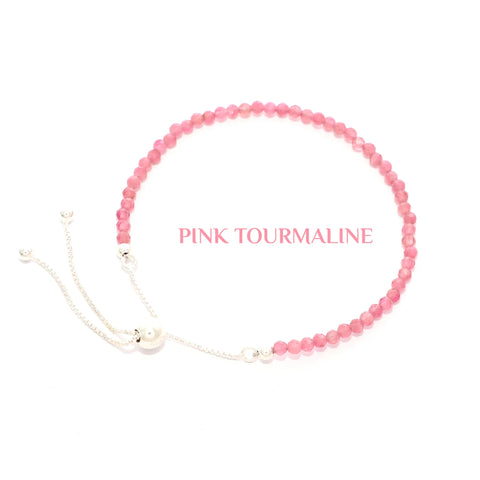 natural pink-tourmaline round shape bolo bracelet