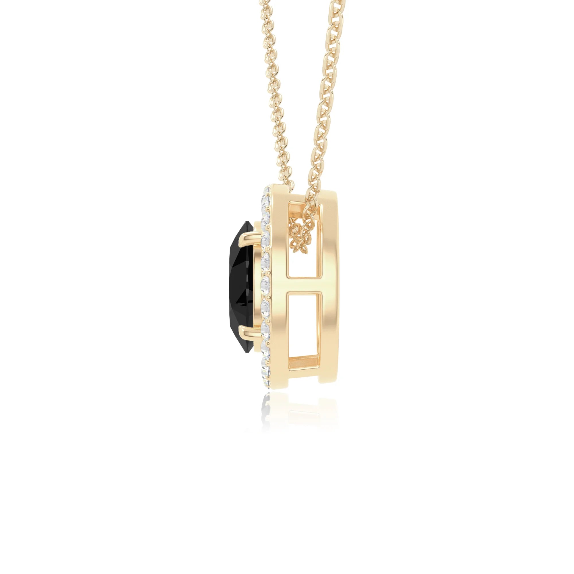 natural black-onyx solitaire halo necklaces in yellow gold vermeil 