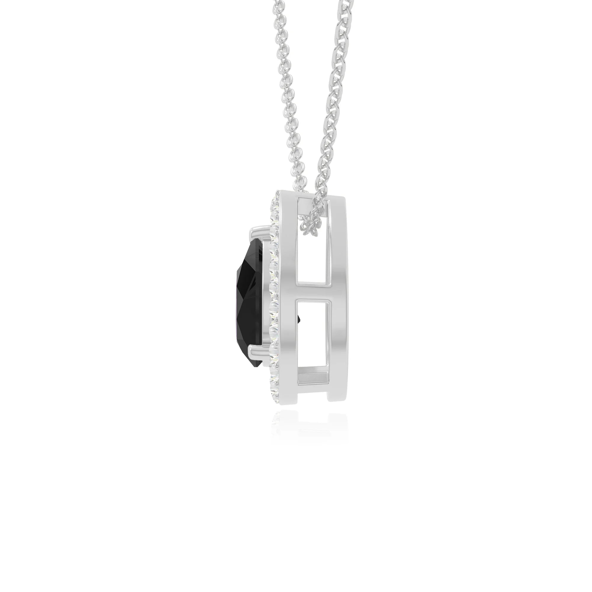 natural black-onyx solitaire halo necklaces in sterling silver 
