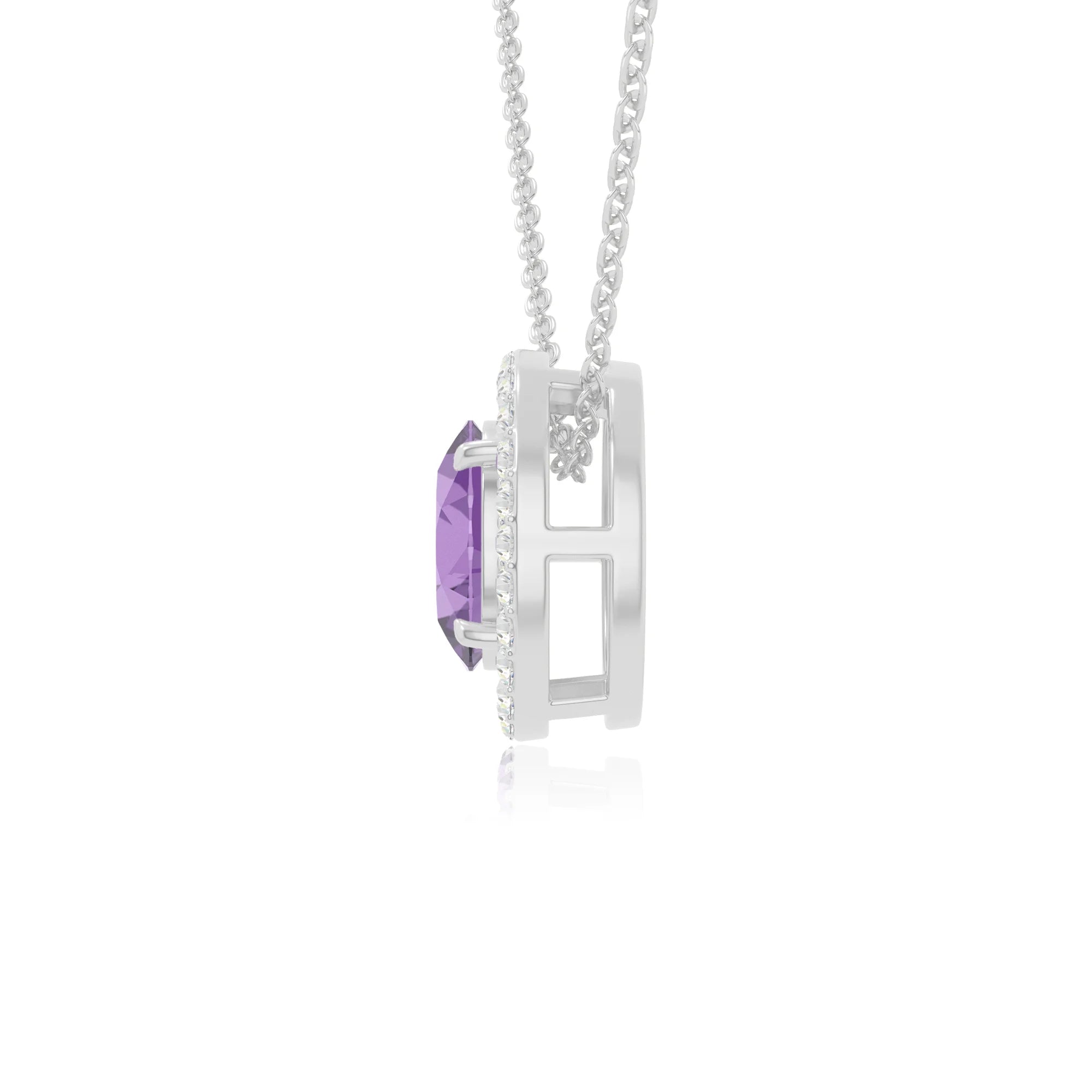 natural amethyst solitaire halo necklaces in sterling silver 
