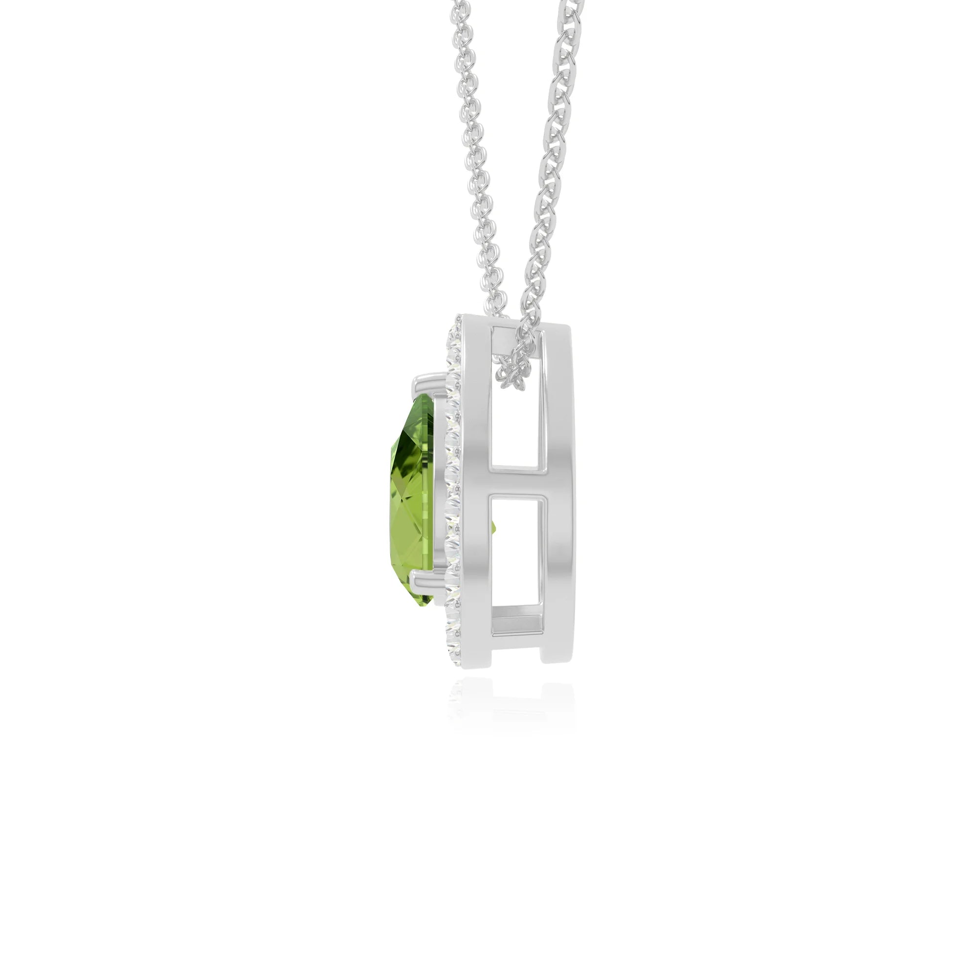 peridot solitaire halo necklaces in sterling silver 
