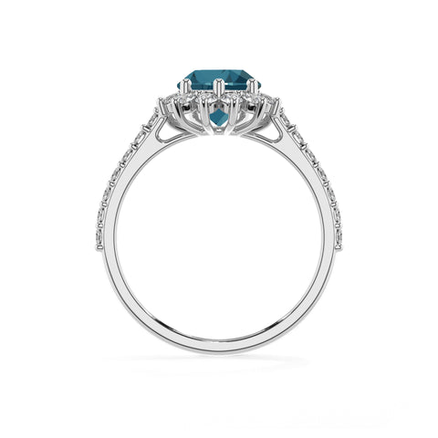 natural london blue topaz pear half eterity halo solitaire engagement ring