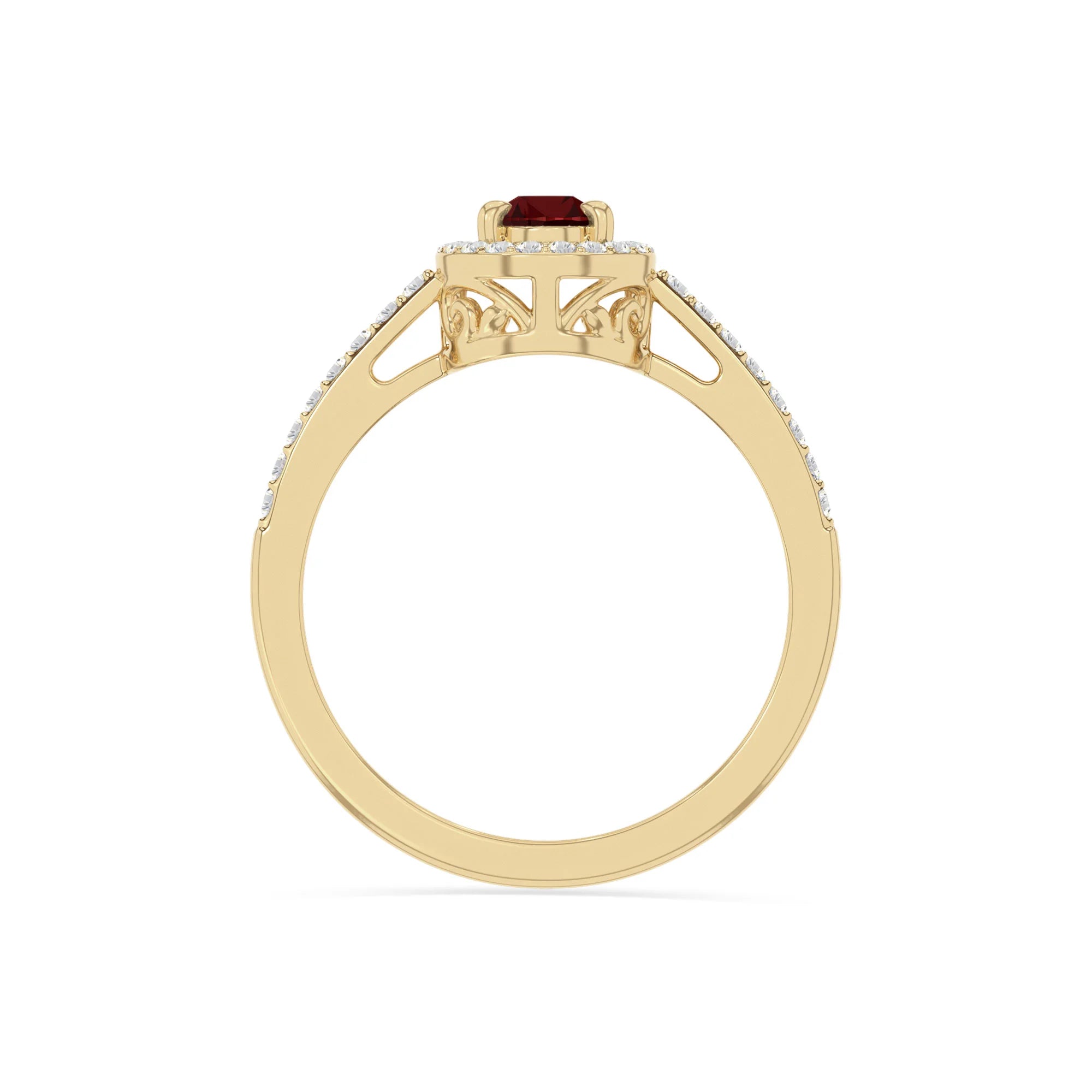 natural garnet solitaire halo engagement rings in yellow gold vermeil