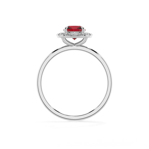 lab-grown ruby cushion halo solitaire engagement ring