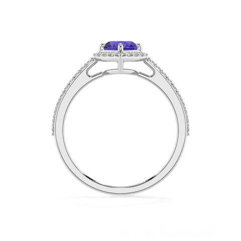 lab-grown tanzanite heart half eterity halo solitaire engagement ring