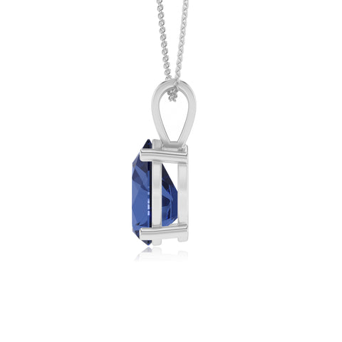 lab grown blue-sapphire pear shape solitaire v-bale pendant necklace