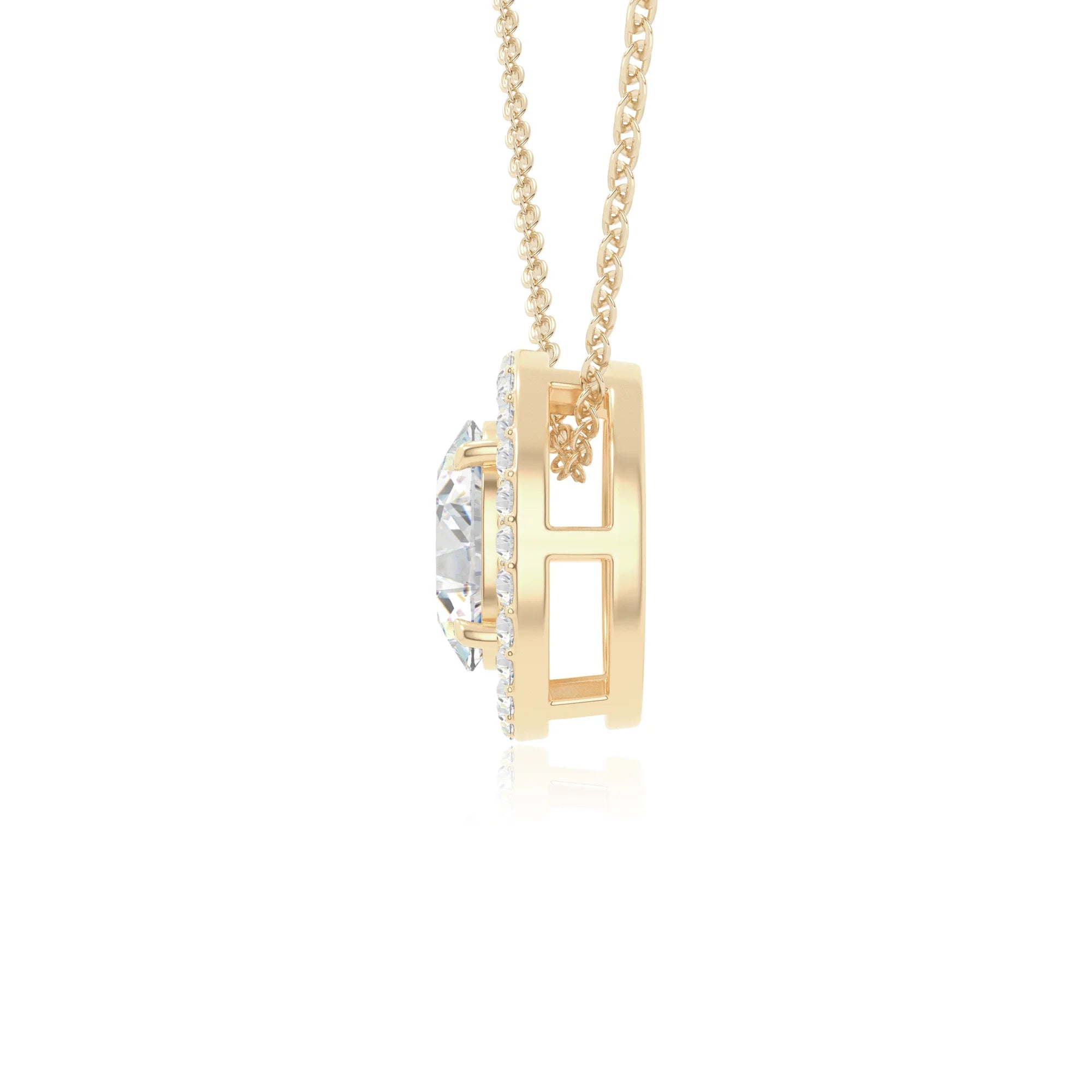 moissanite solitaire halo necklaces in yellow gold vermeil 