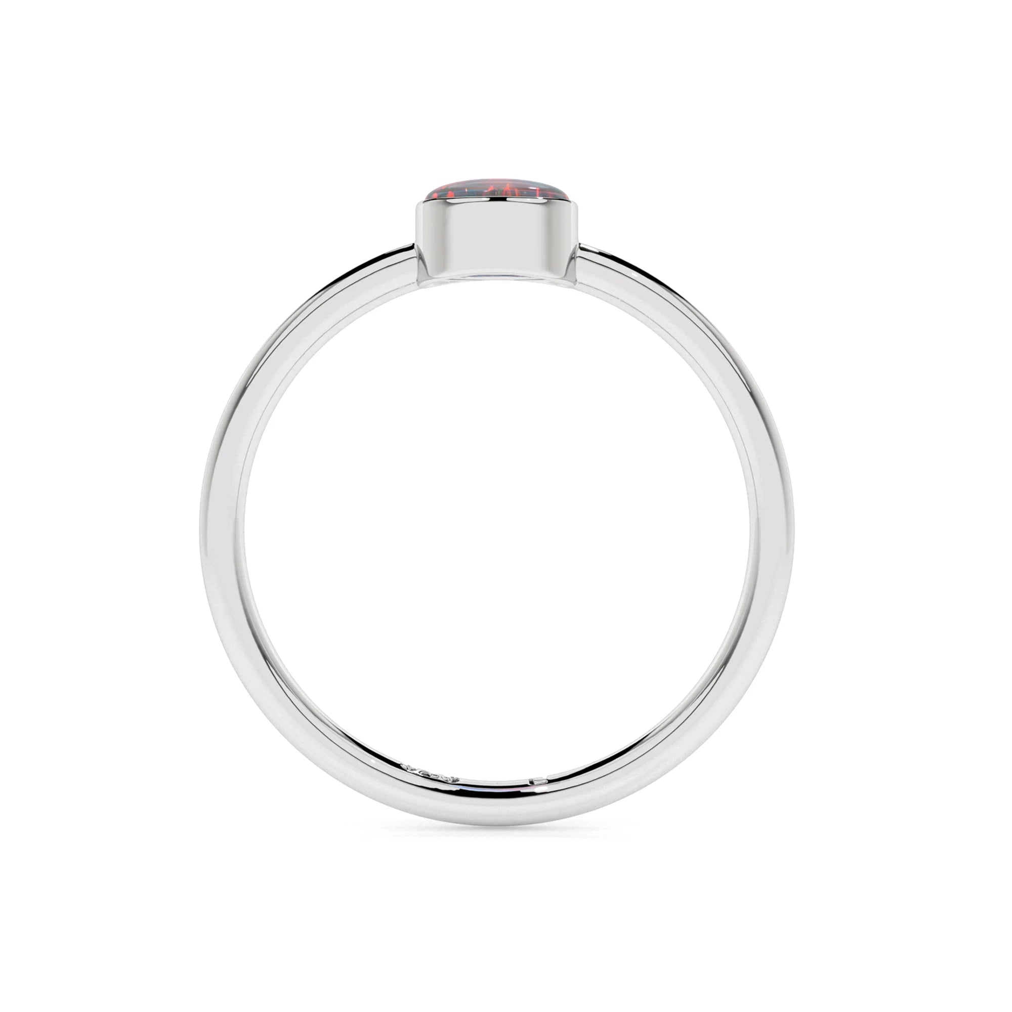 australian opal round cab stackable bezel-set ring