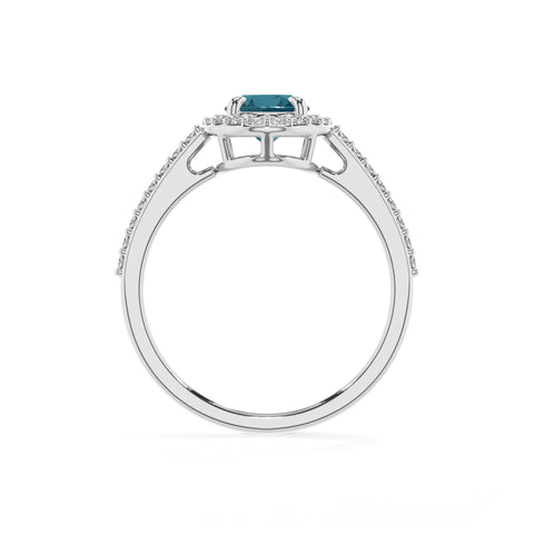 natural london blue topaz oval half eterity halo solitaire engagement ring