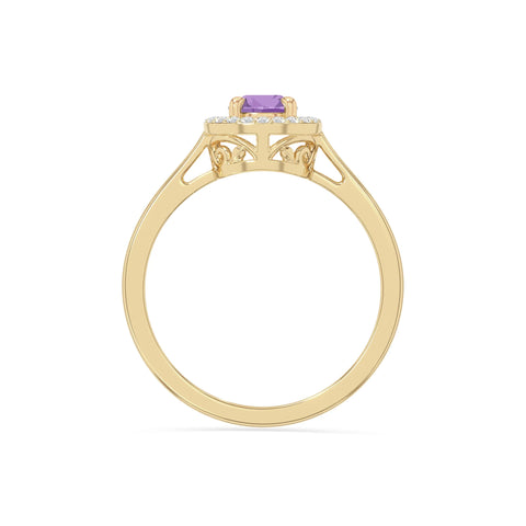 natural amethyst solitaire halo engagement rings in yellow gold vermeil