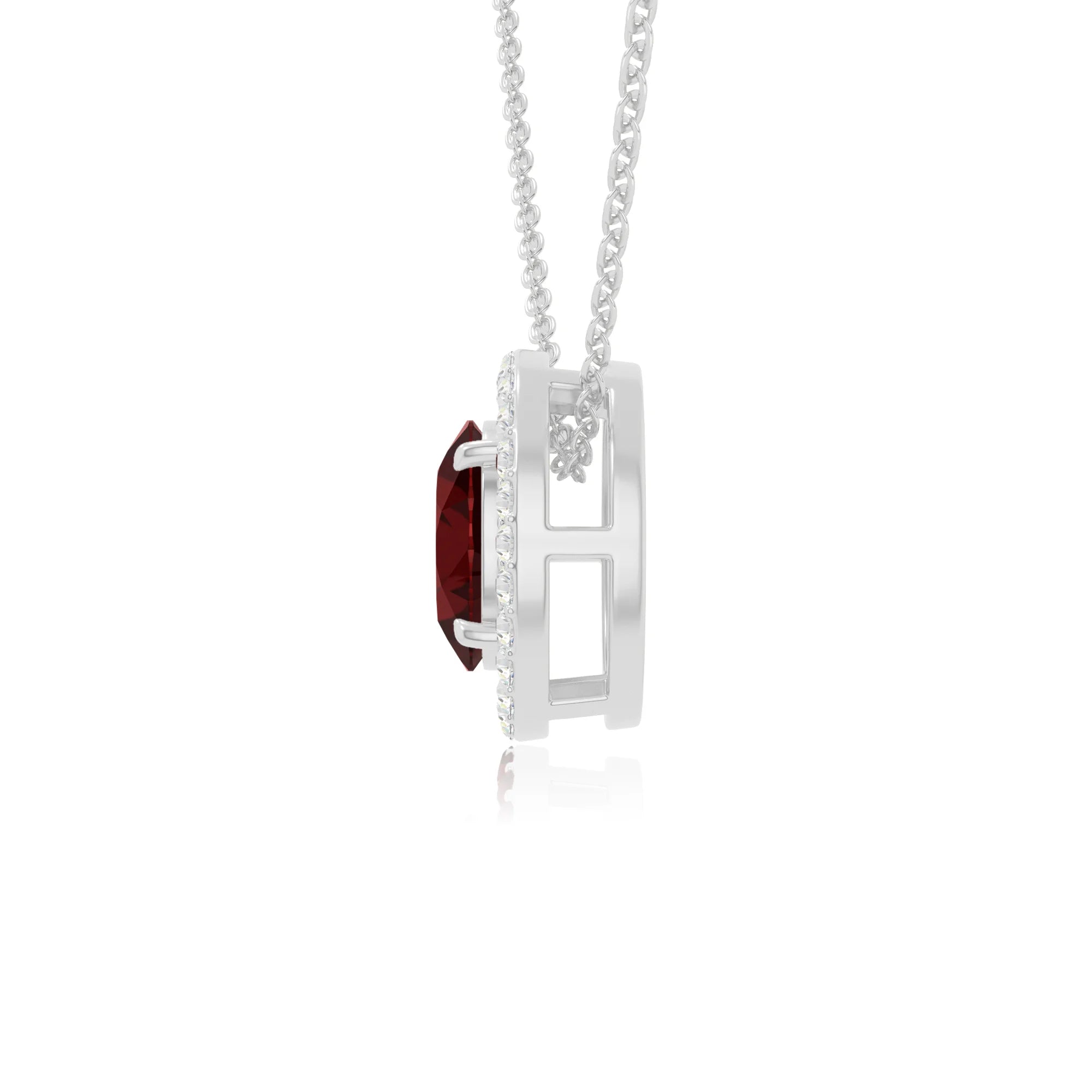 natural garnet solitaire halo necklaces in sterling silver 
