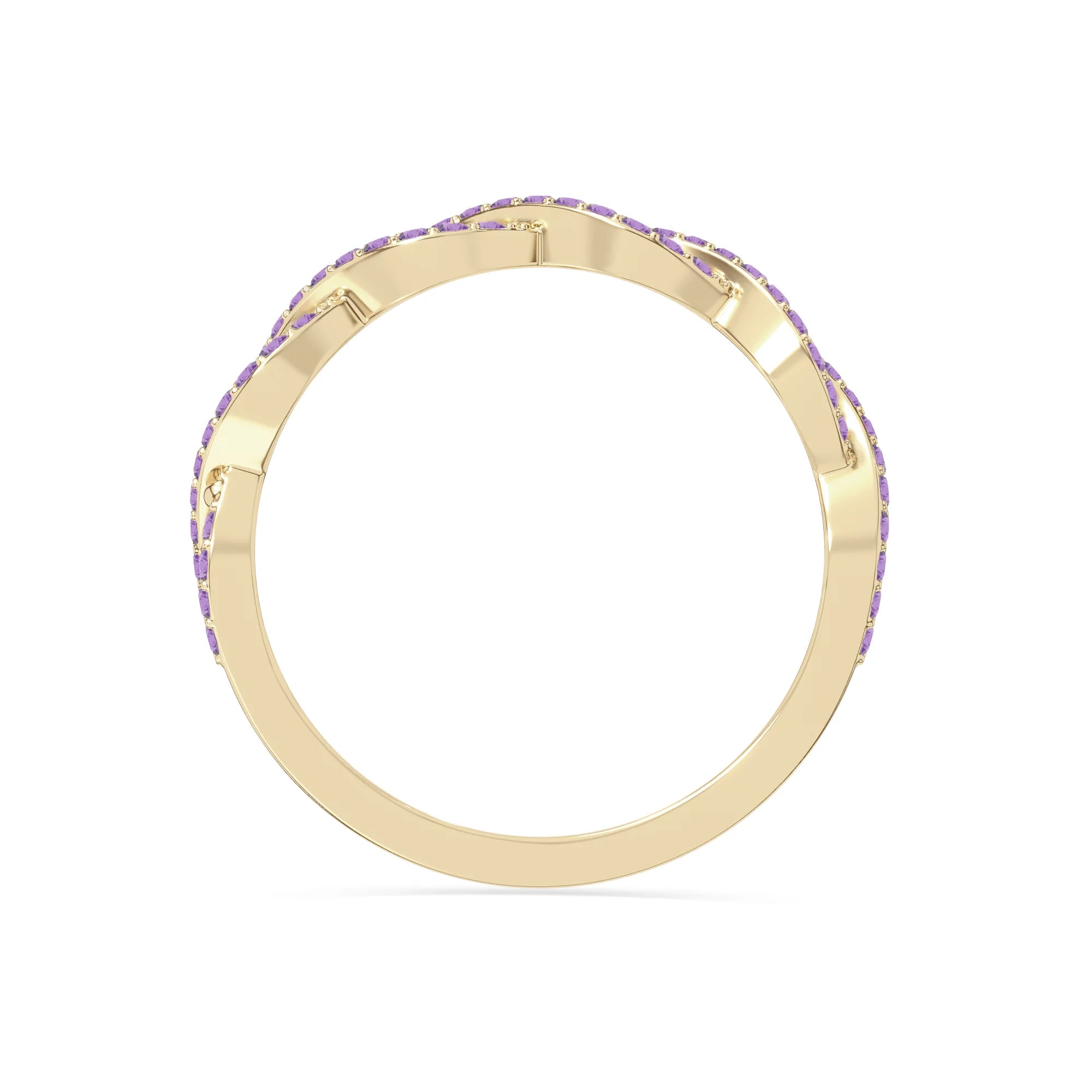 natural amethyst twisted wedding band rings in yellow gold vermeil