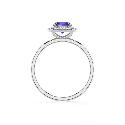 lab-grown tanzanite cushion halo solitaire engagement ring