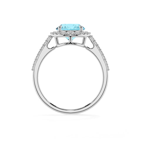 lab grown aquamarine round half eterity halo solitaire engagement ring