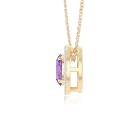 natural amethyst solitaire halo necklaces in yellow gold vermeil 
