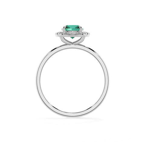 lab-grown emerald cushion halo solitaire engagement ring