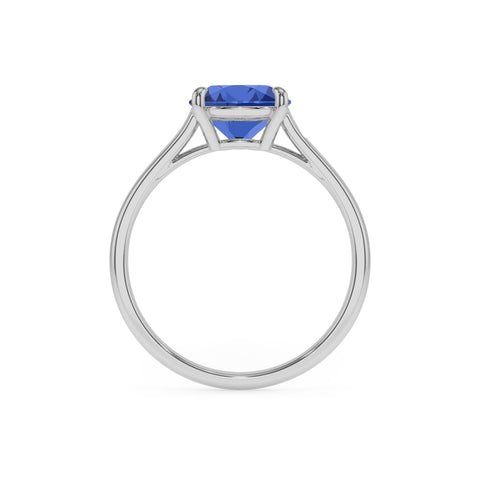 lab grown blue sapphire cushion solitaire engagement ring