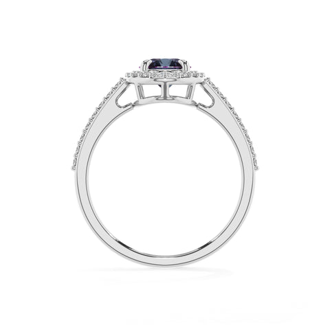 lab grown alexandrite oval half eterity halo solitaire engagement ring